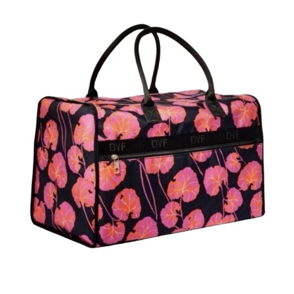 Diane Von Furstenburg Geranium Leaf Pink/Black Weekender Bag DVF for Target tote - Picture 3 of 4